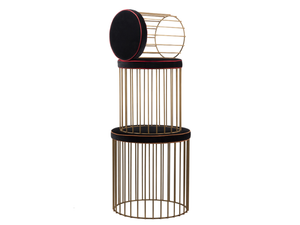 CAGE 04 SET - Upholstered round brass pouf _ Il Bronzetto